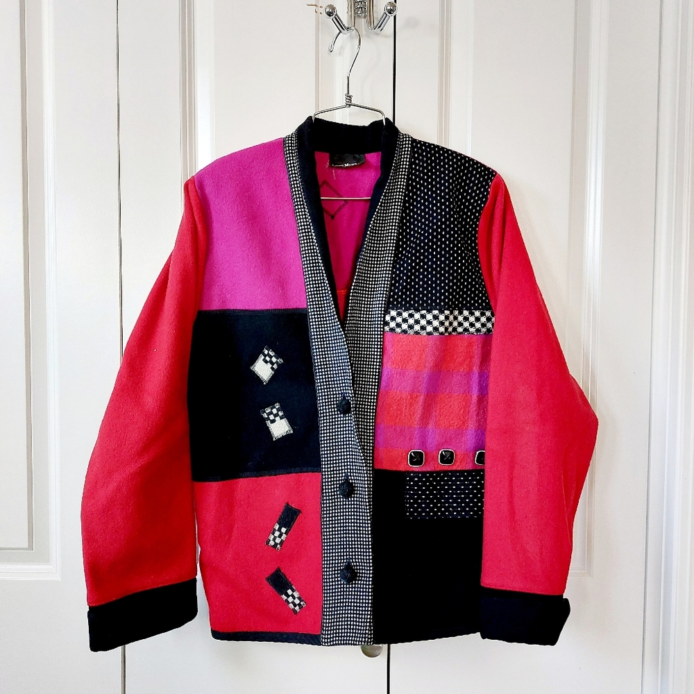 80s New Wave/Art to Wear Wool Jacket‎ Lynn Murray Red, Pink, & Checkered